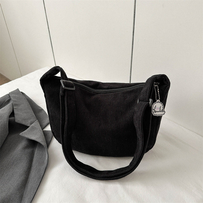 2024 new Japanese corduroy large capacity dumpling bag simple fashion school bag hand-held shoulder messenger bag women's bag 