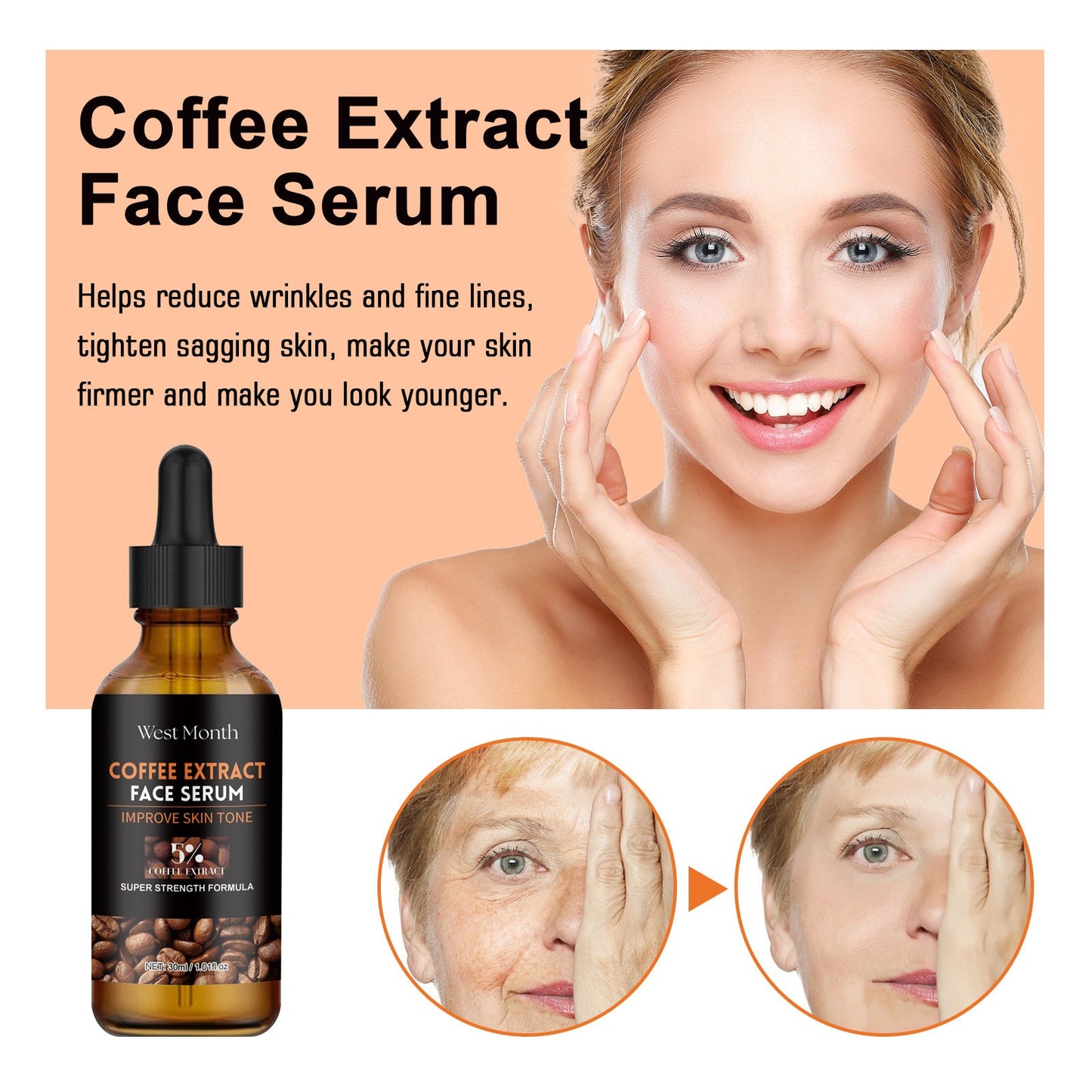 West Month Caffeine Facial Essence បំបាត់ស្នាមអុចខ្មៅនៅលើផ្ទៃមុខ បង្រួមរន្ធញើស និងបំពេញជាតិទឹក 