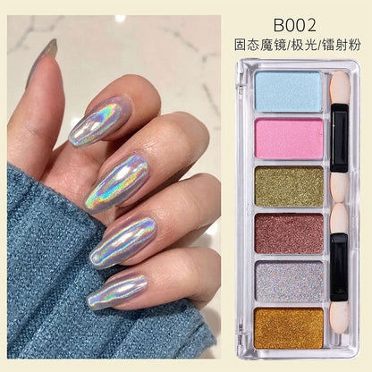 Nail art new solid magic mirror powder 6 color set aurora powder solid magic mirror powder solid fairy powder solid wholesale