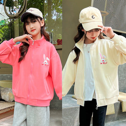 Girls 2024 Spring New Jackets, Cardigans, Sweaters, Children's Fashion Celebrities, Zipper Shirts for Girls Big, Street-breaking Stretch