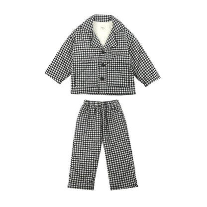 [Clearance Sale] 2023 Winter Plush Thickened Home Clothes Boys and Girls Baby Plaid Quilted Pajamas Set