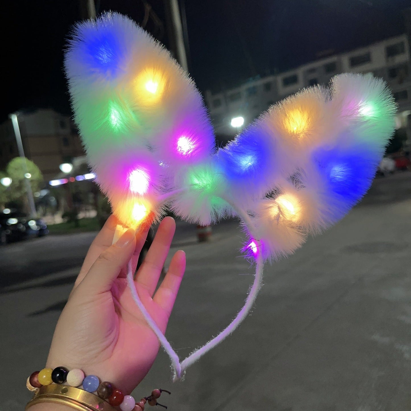 New 14-light feather rabbit ear headband furry rabbit headband flash headdress fairy luminous hairpin stall toy