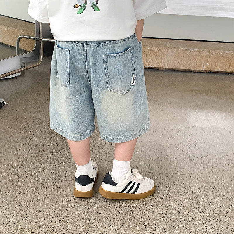 Children's pants boys ripped denim shorts baby outer wear 2024 summer new boys loose shorts