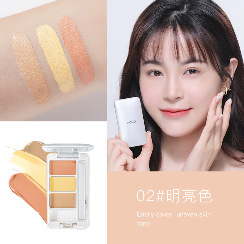 NOVO light and flawless three-color concealer to cover acne marks, freckles, dark circles, eye bags, spots and acne 