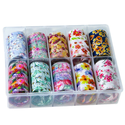 Cross-border nail art flower transfer paper flower series theme stickers spring daisy nail decals 10 mixed