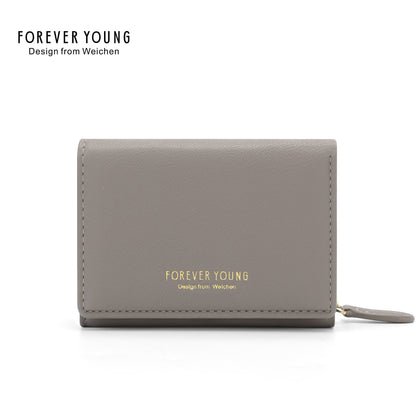 Forever Young ladies short wallet ticket clip tri-fold lightweight multi-functional dual-use card holder coin purse female 