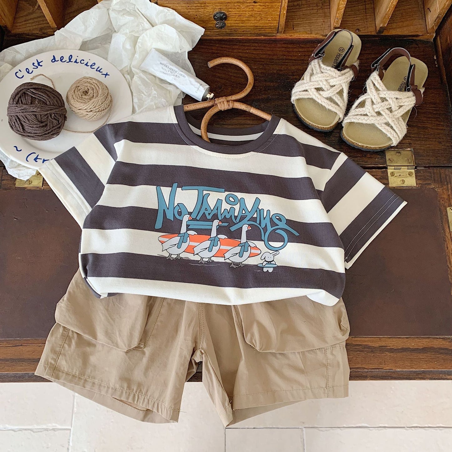 Children's T-shirt Bangcheng 2024 summer new children's clothing duck striped short T Korean version short-sleeved boy top G0152