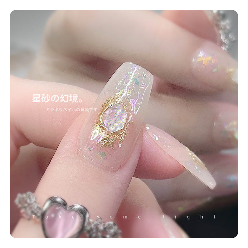 Nail art diamond jewelry wholesale fine powder shell stone polarized fantasy color mixed powder natural thin shell irregular nail patch