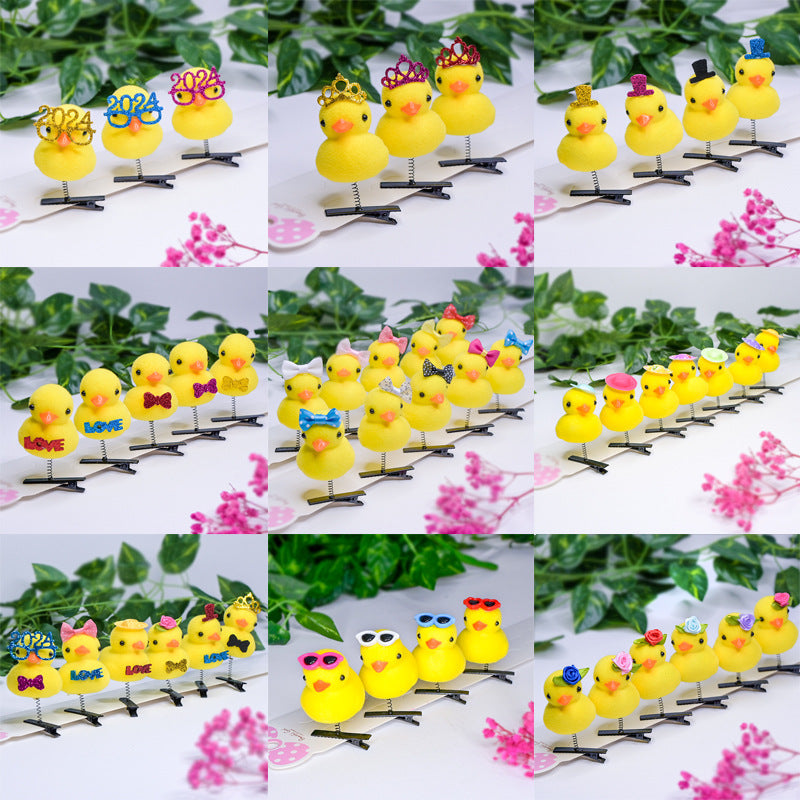 Amazon's new cute artifact yellow duck hairpin hairpin fortune duck spring three-dimensional duck headdress batch