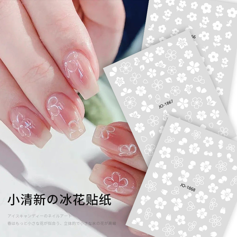 Nail stickers wholesale white flower ice flower stickers small white flower nail stickers waterproof with adhesive backing nail stickers