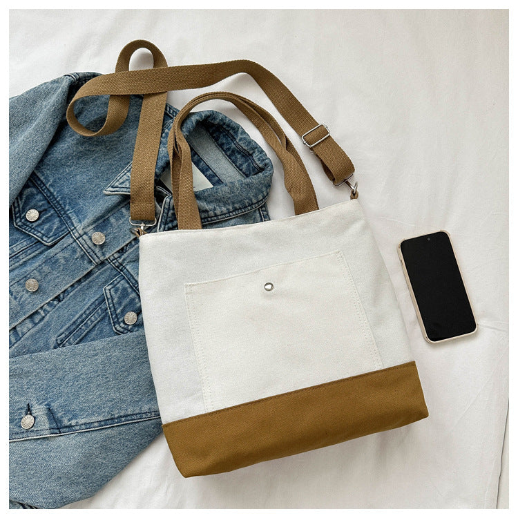 2024 autumn new simple casual style canvas large capacity tote bag student fashion shoulder messenger bag women's bag 