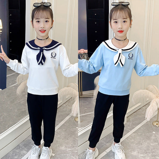 Girls' new spring and autumn clothes for the start of the school season, school uniforms, sports elastic, kindergarten, elementary school, college style, navy style suits