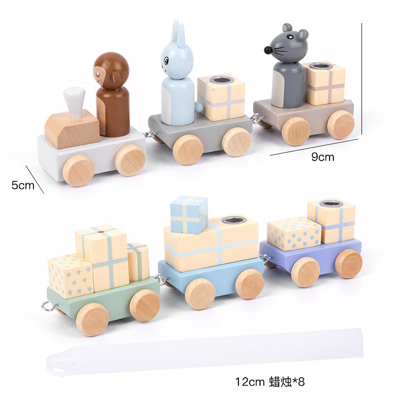 Children's wooden Nordic style pull train anniversary candy digital building blocks cognitive parent-child play house toys