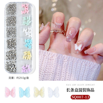 Nail art accessories aurora bow pearl rivet small accessories super flash small diamond 12 grid mixed nail decoration wholesale