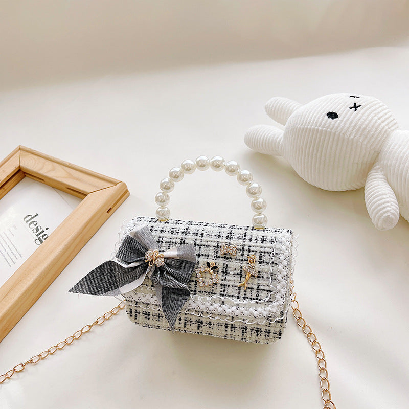 Fashion Princess Chanel Style Girls Crossbody Bag Pearl Children's Handbag Korean Style Bowknot Shoulder Bag