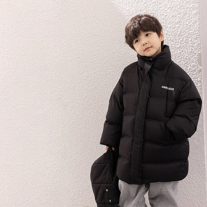 New national standard Aimo Beibei children's 90 white duck down thick puffer jacket for boys and girls warm letter hooded down jacket