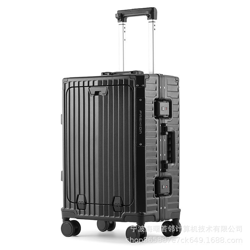 20 inch registration box PC aluminum frame trolley case multi-function front opening suitcase universal wheel suitcase folding cup holder 