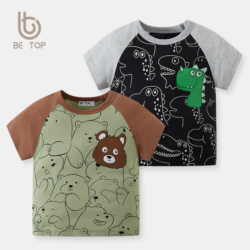 be top cartoon children's clothing full print bear children's short-sleeved T-shirt round neck baby sleeve top trendy one piece