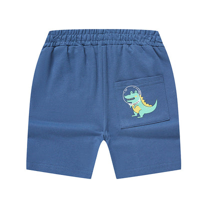 2023 Boys Cartoon Dinosaur Casual Shorts Summer Thin Children Baby Summer Clothes Pure Cotton One Piece Delivery