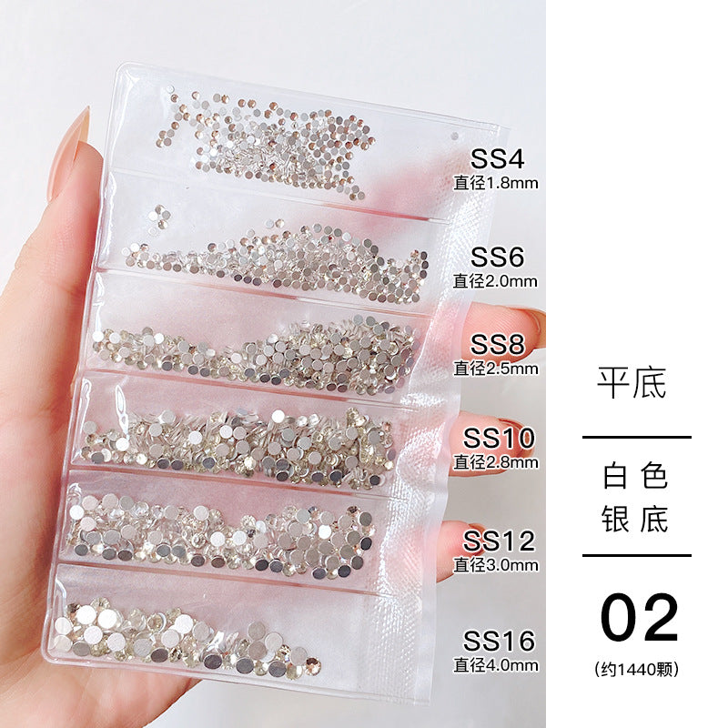 Nail jewelry wholesale 6-grid bagged rhinestones AB diamonds colored diamonds glass diamonds super flash flat bottom diamonds mixed colorful silver bottom