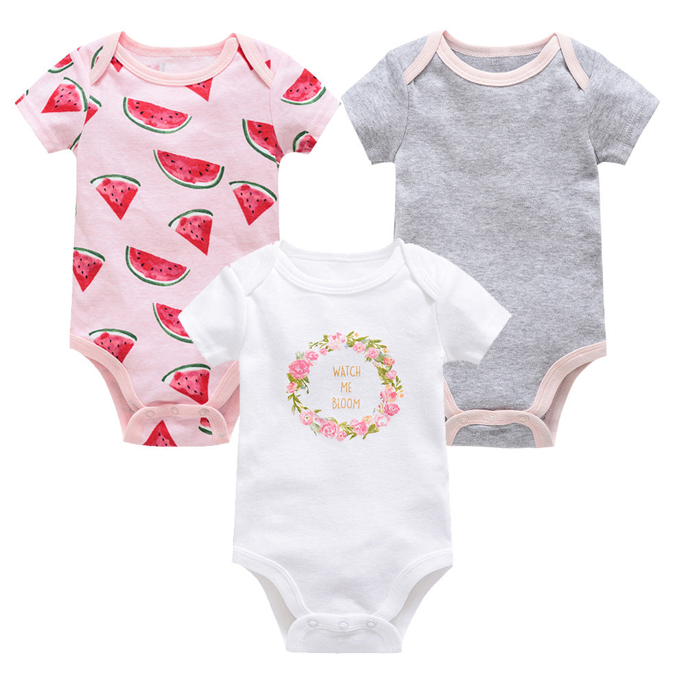 2024 new cotton baby clothes three-piece suit short-sleeved summer foreign trade children's clothing baby jumpsuit