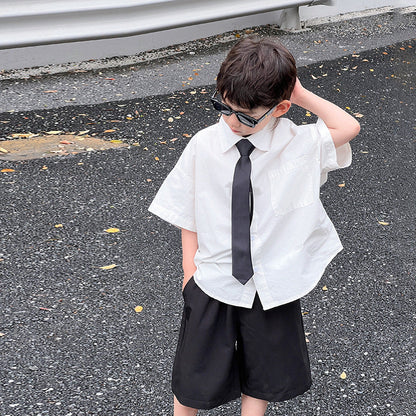 Children's summer clothes boys suit baby 2024 summer new white shirt host dress Children's Day performance clothes