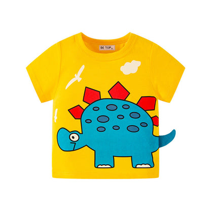 2024 new betop children's clothing children's T-shirt summer Korean version boy short-sleeved dinosaur cartoon top one sample