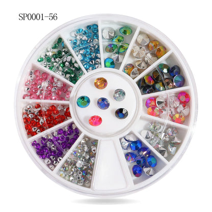 Cross-border nail art accessories nail flat bottom fantasy alloy diamond special-shaped white AB rhinestone accessories 12 grid turntable wholesale