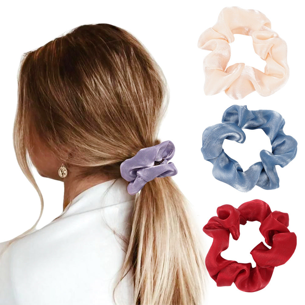 Cross-border supply of large intestine hair band headband for women European and American pearl head flower solid color hair tie ponytail fat intestine hair band