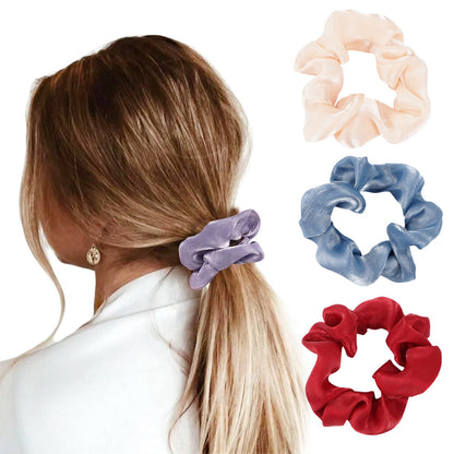 Cross-border supply of large intestine hair band headband for women European and American pearl head flower solid color hair tie ponytail fat intestine hair band