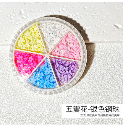 Cross-border nail art accessories 2024 new three-dimensional five-petal flowers Internet celebrity hot-selling same style steel beads mixed accessories