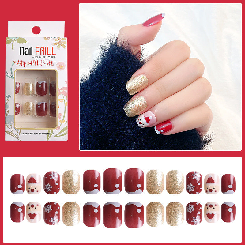 Christmas manicure wear nail Xiaohongshu hot sale high-end New Year nail tips wholesale patches short fake nail stickers