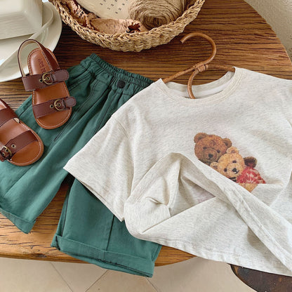 Children's T-shirt Bangcheng 2024 summer cartoon print short T new children's clothing two little bears boy short sleeve G0123