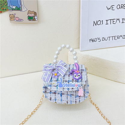 កាបូបកូនក្មេងថ្មី cute bow shoulder bag fashionable pearl handbag cartoon chain crossbody bag wholesale 