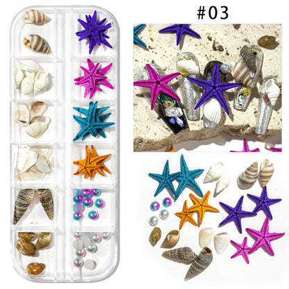 Cross-border hot selling ocean storm nail accessories natural starfish conch shell slices abalone slices 12 grid mixed