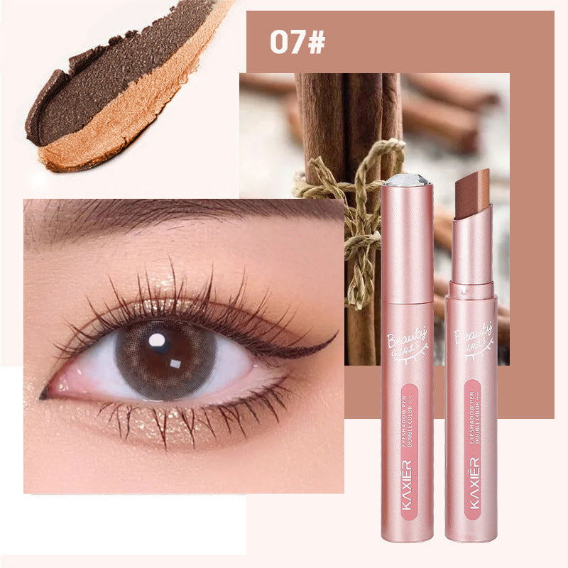 Cahill gradient two-color eyeshadow pen pearlescent glitter earth color not easy to smudge makeup lazy eyeshadow stick