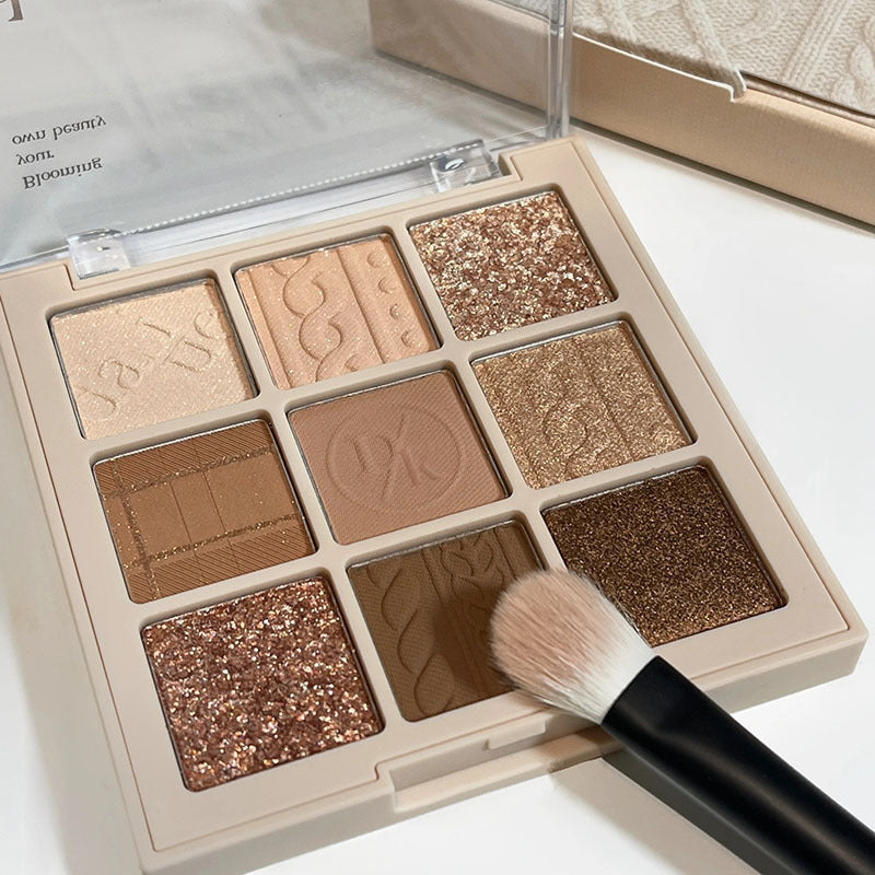 DIKALU milk tea nine-grid eyeshadow low-saturation almond knitted nine-color eyeshadow palette pearlescent matte fine flash cross-border