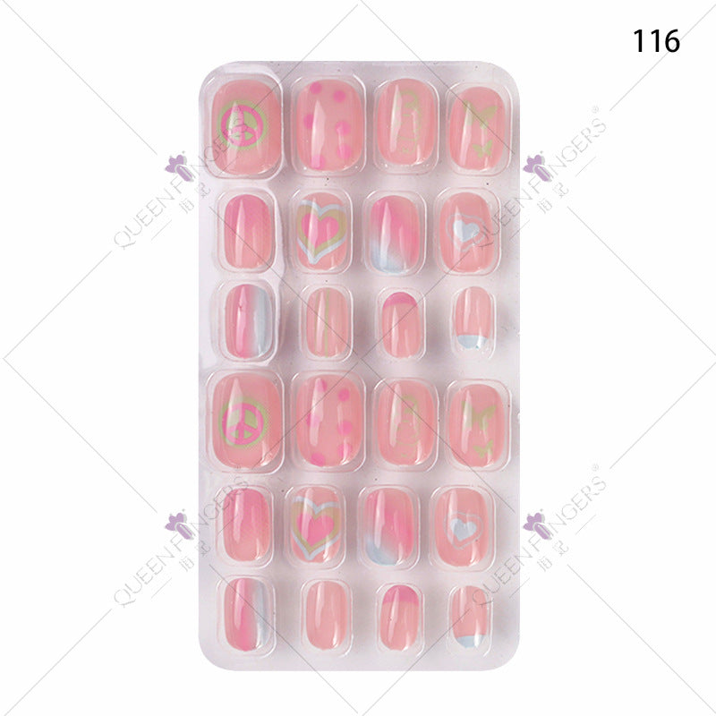 Zhifei nail art children's finished nail pieces 24 pieces flame cartoon bagged wearable finished nail art children's patches