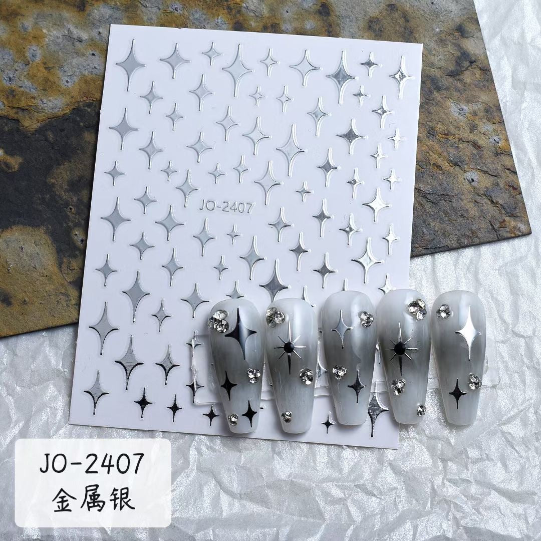 Liquid silver nail stickers five-pointed star love small star glittering metal mirror silver thin glue nail stickers