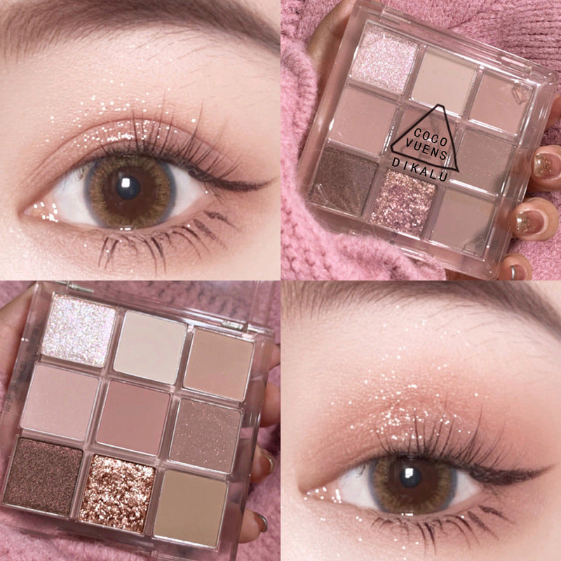 Internet celebrity transparent nine-square eyeshadow matte not easy to remove makeup atmosphere rose smoke powder nine-color eyeshadow palette cross-border