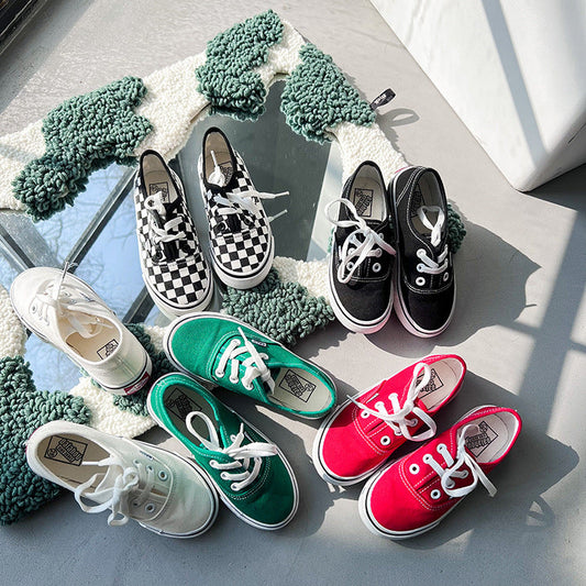 Children's shoes, one piece for children, boys and girls, slip-on canvas shoes, Korean style lace-up sneakers, plaid shoes