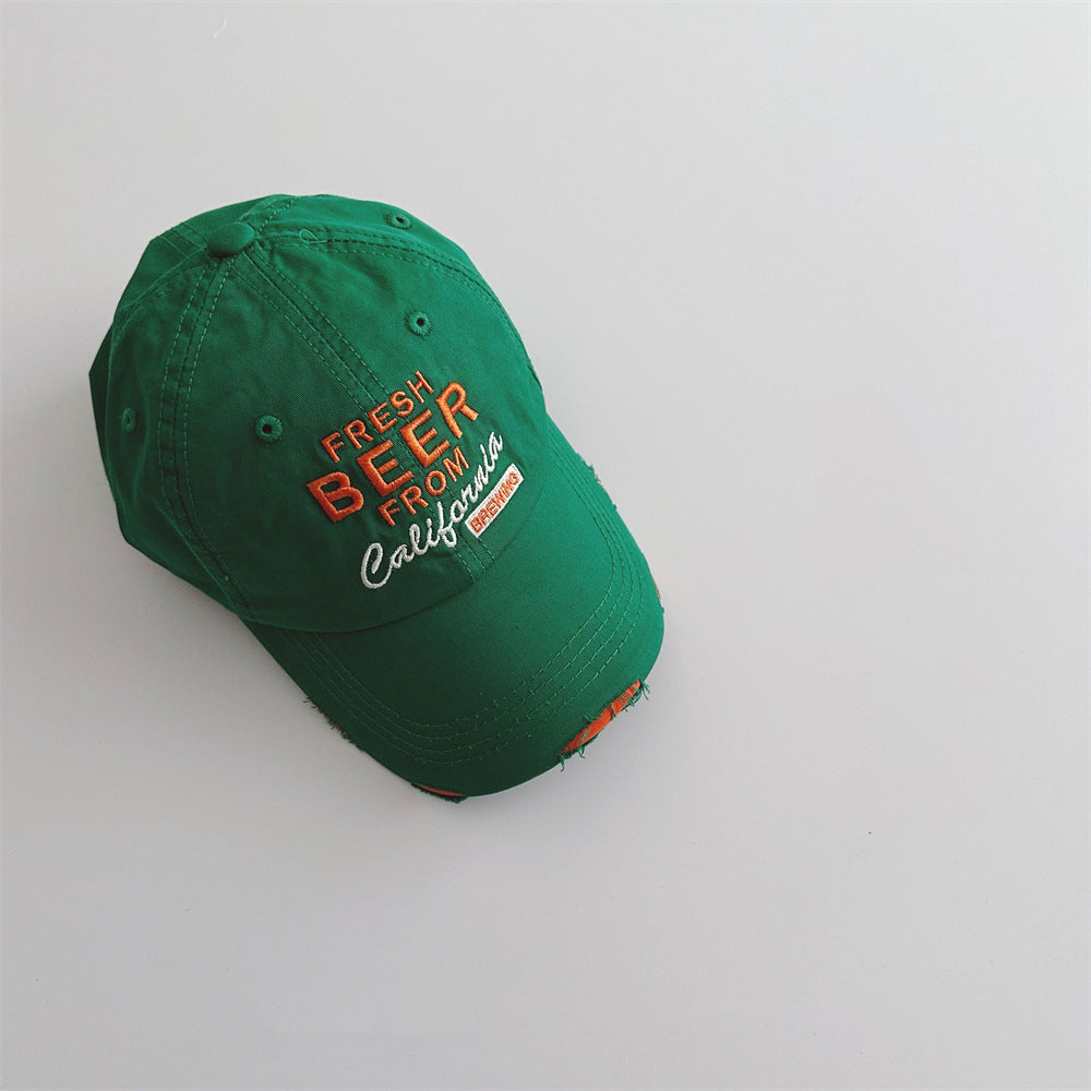 Children's hat 2024 spring and summer boys and girls embroidered letters baseball cap baby retro hole sun hat duckbill cap