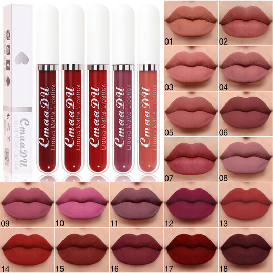 Cross-border 18-color lipstick lip glaze matte not easy to remove makeup not easy to stain cup lip gloss European and American red nude foreign trade makeup