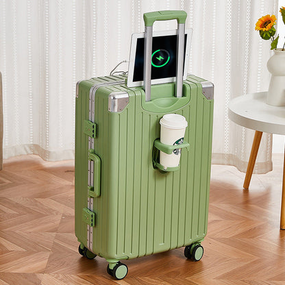 Aluminum frame with USB port luggage multifunctional women's and men's cup holder password travel trolley case 20 inch cabin case 