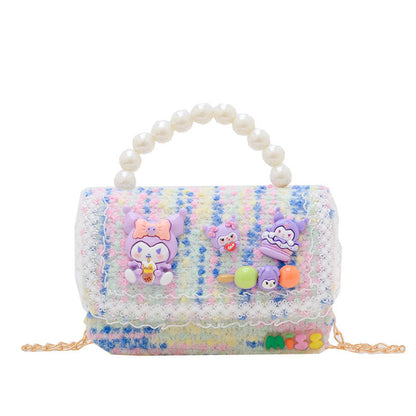 Western-style children's shoulder bag female fashion cartoon pearl handbag simple little princess chain crossbody bag wholesale 