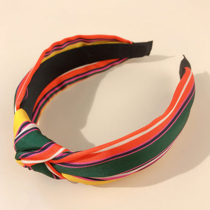 2024 new style headband for women European and American retro ethnic style knotted head buckle striped color matching wide-brimmed French headband