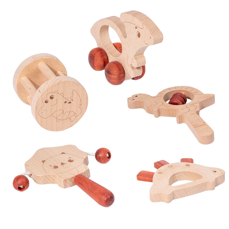 Baby baby grip wooden rattle hand bell multi-piece set can chew children's wooden educational soothing toy