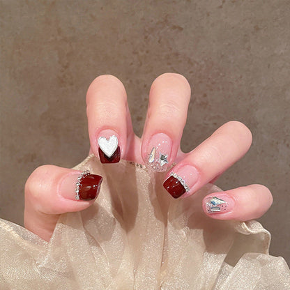 Nail art wearable finished product wholesale medium and long crystal cat's eye aurora broken diamond glass butterfly nail stickers nail piece