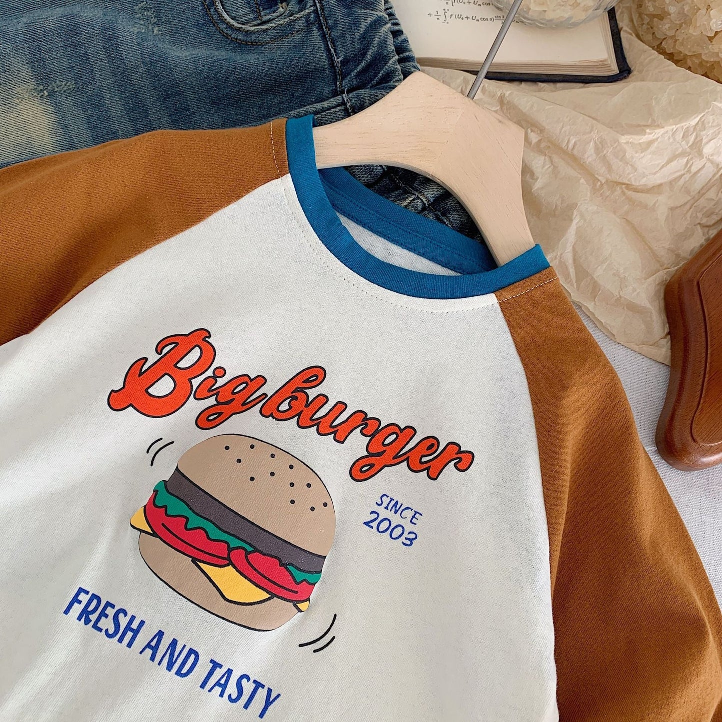 Children's T-shirt Bangcheng 2024 Spring Boys and Girls Cartoon Print Pullover Children's Clothing Raglan Sleeve Top Trend G0056