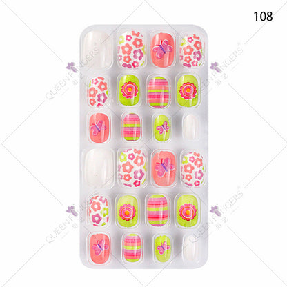 Zhifei nail art children's finished nail pieces 24 pieces flame cartoon bagged wearable finished nail art children's patches